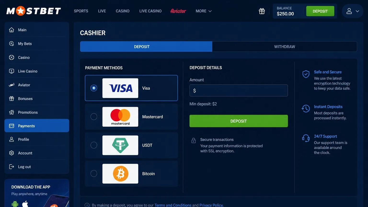 Deposit options, payout speed, and limits for Mostbet withdrawal