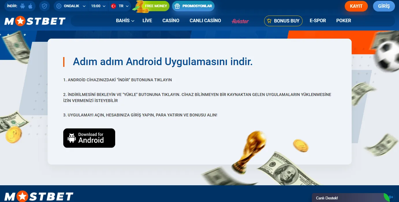 Mostbet mobil app Android kurulum adımları resmi siteden