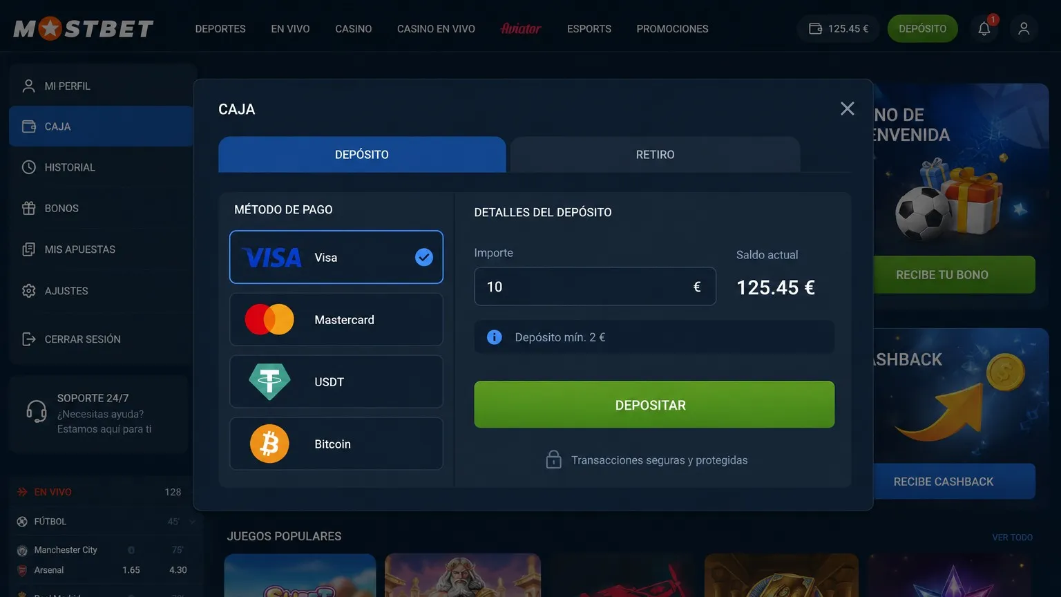 Depósitos y retiros: métodos de pago disponibles en Mostbet